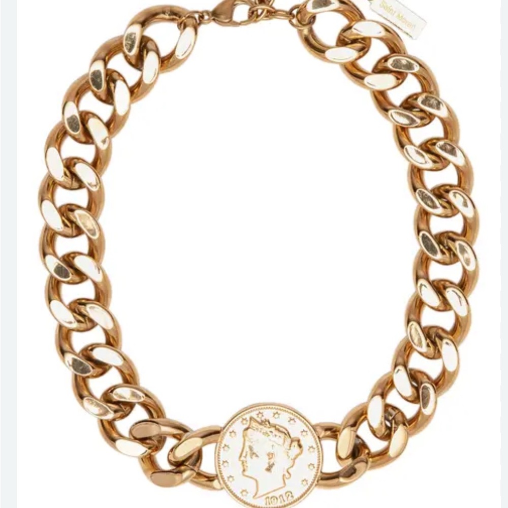 Gold Curb Chain Necklace with Medallion